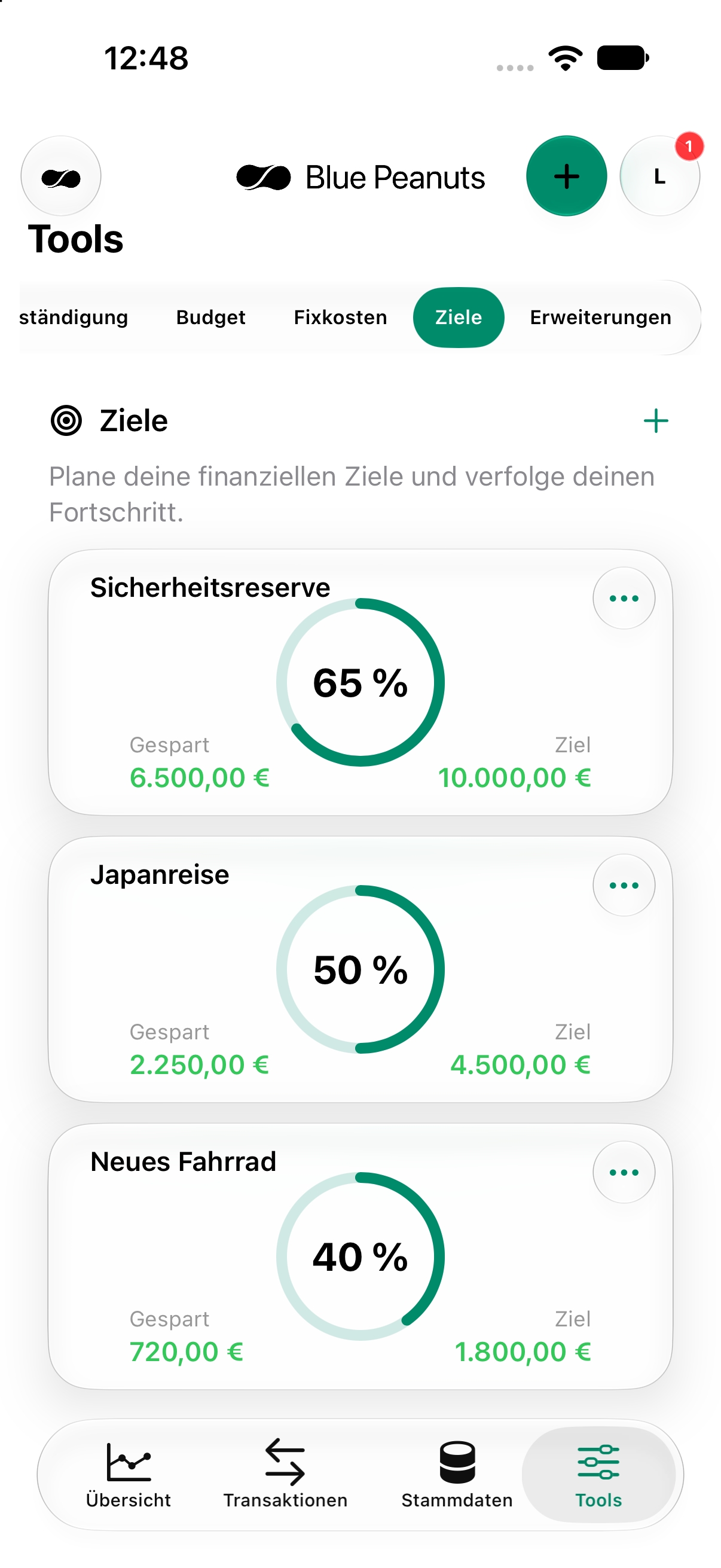 Sparziele auf dem iPhone: Sicherheitsreserve, Japanreise und neues Fahrrad mit Fortschritt